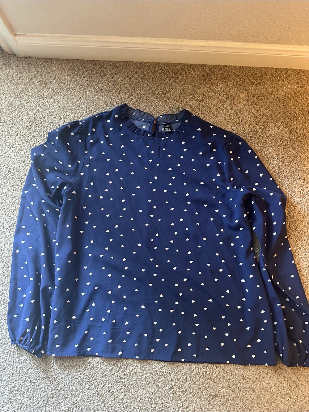 SHEIN Navy Blue Long Sleeve Heart Print Blouse